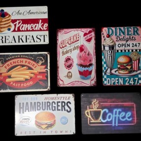 Metalen bordjes food/drinks